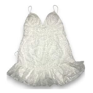 Here Comes the Sun White Textured Ruffle Mini Dress Size Large (US 12)